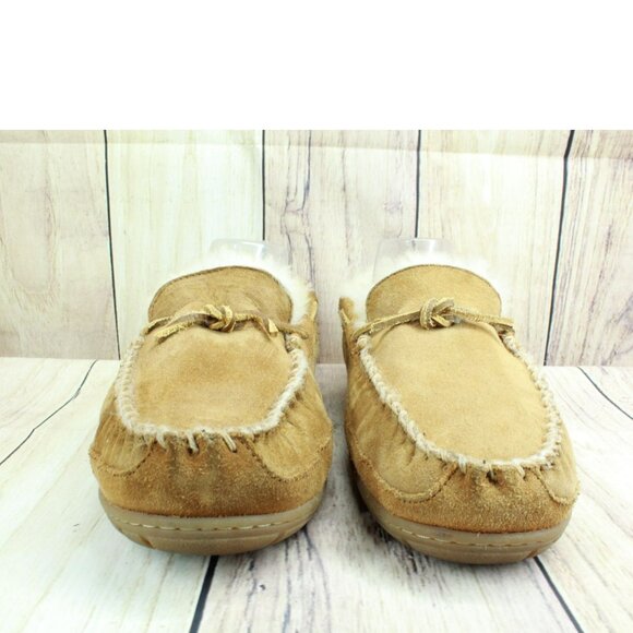 LL Bean Brown Suede Wicked Good Shearling Lined Moccasin Slippers Size 11 M - Picture 3 of 9